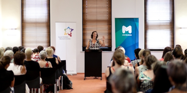 IMG:  Catherine Deveny at the Queen Victoria Women's Centre Leadership Oration